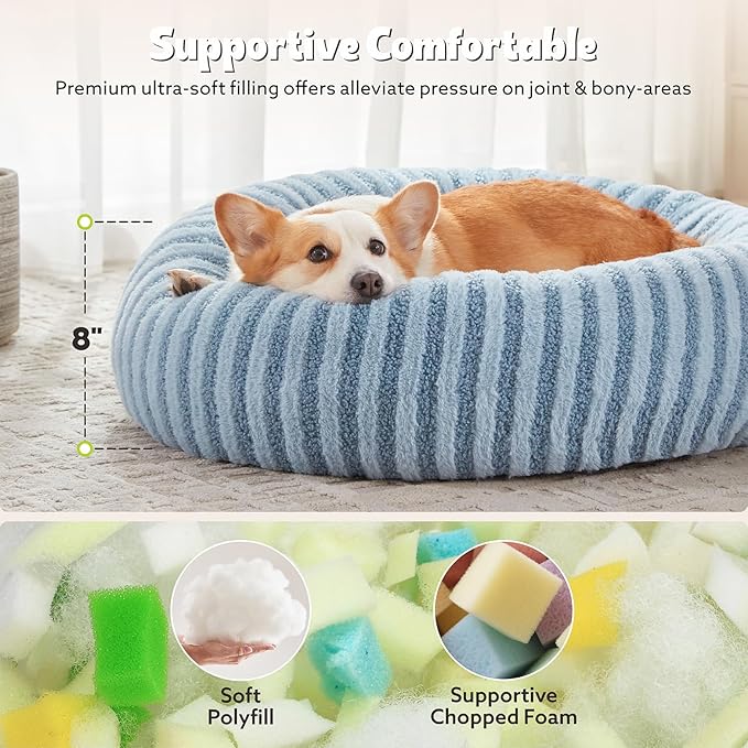 MIXJOY Dog Beds for Small Dogs, Washable Dog Bed with Removable Cover, Small Cat Bed for Indoor Cats, Calming Soft Dount Pet Beds with Anti Slip Bottom, Cute Puppy Beds, 23"x23"x8", Blue