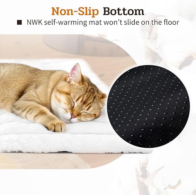 NWK Pack of 4 Fluffy Self Warming Cat Mat, Cat Blanket, Thermal Dog Mat, Washable, Non-Slip Bottom for Sofa & Crate & Kennel & Car Seat (Creamy White, Large (34'' X 22'' X 0.7''))