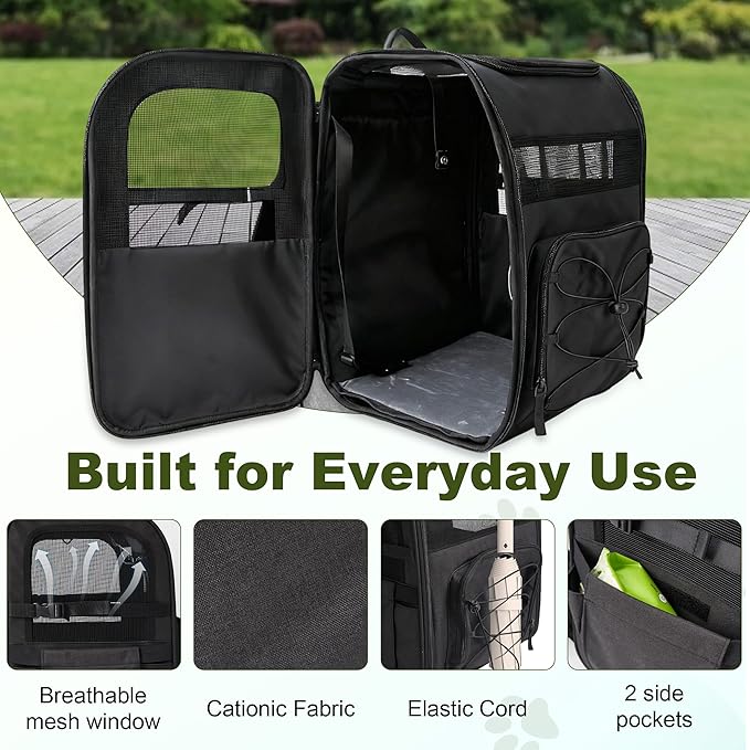 Dog Carrier Backpack for Small Dogs - Breathable Mesh Hiking Bag with Safety Buckle, Adjustable Straps and Standard Pad - Durable for Hiking (Fits Small Cats Too, Up to 17lbs, Black)