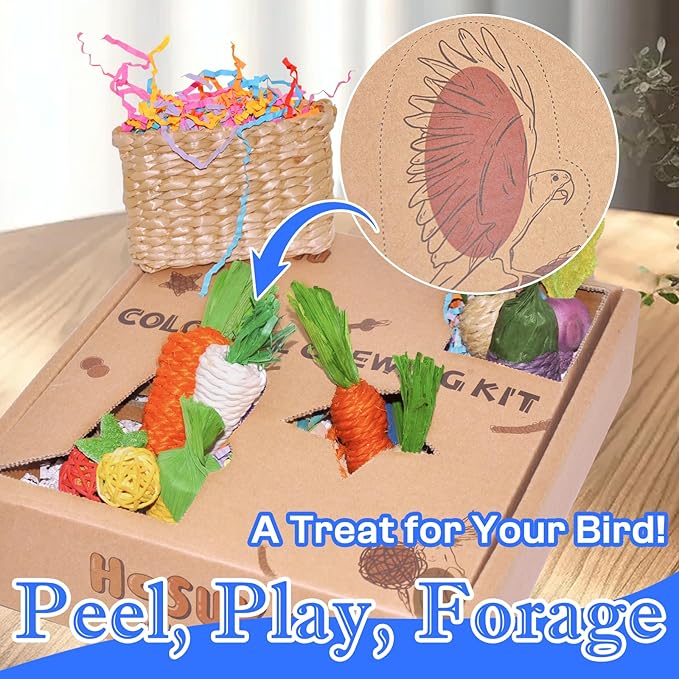 Colorful Bird Foraging & Parrot Shredding Toys Box - Safe Fruit & Vegetable Bird Toys, Perfect for Parakeets, Cockatiels, and Small to Medium Birds
