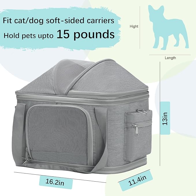 2-in-1 Stylish Dog Purse Carrier Soft-Sided Carriers Travel Tote Bag for Small Dogs Cats, Fashion Foldable Pet Bag for Puppies Small Animals with Pockets (Grey, 16.2" x 11.4" x 13")