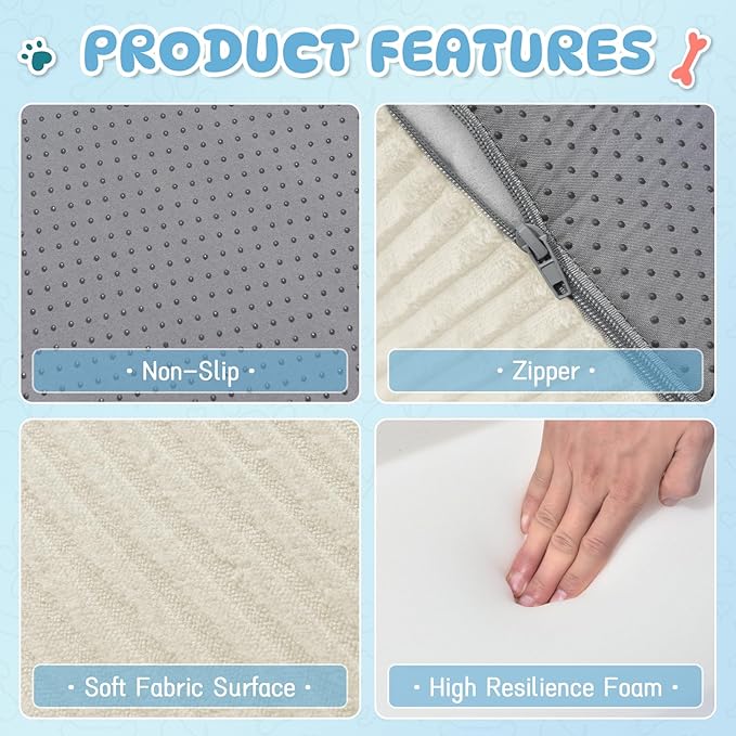 Dog Steps for Small Dogs, 3-Step Pet Ramp Stairs for High Beds and Sofa, Non-Slip Pet Stairs for Small Dogs and Cats, Removable and Easy to Clean Cover, Beige