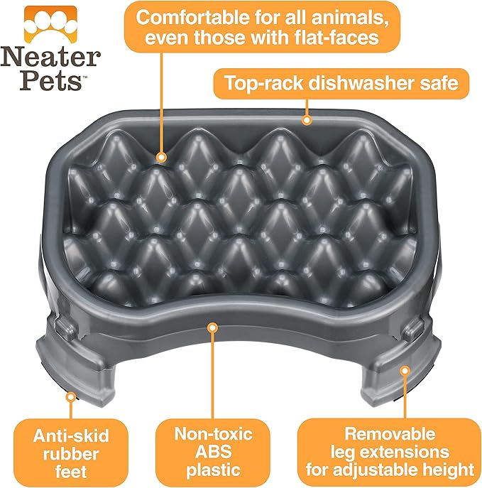 Neater Pet Brands – Neater Raised Slow Feeder Dog Bowl – Elevated and Adjustable Food Height - (2.5 Cup, Gunmetal)