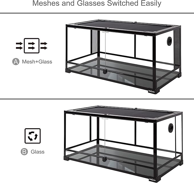 REPTI ZOO 50 Gallon Reptile Glass Tank Terrarium 2 in 1 Side Meshes and Side Glasses Double Hinge Door with Screen Ventilation Tempered Glass 36" x 18" x 17.75"