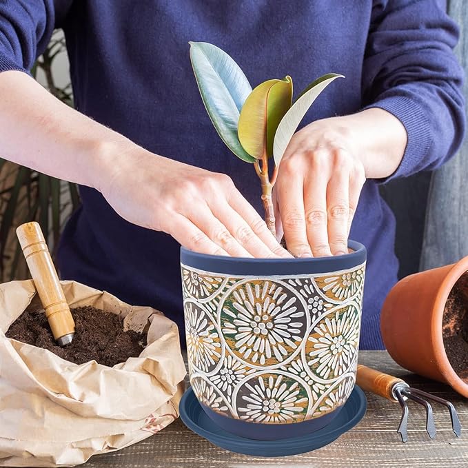 2 Pack of 22 inch Plant Saucer, Large Plant Tray, Heavy Sturdy Plant Drainage Tray for Indoors, Bird Bath Bowls, Sturdy Plastic Pot Tray for Planter 20 21"(Blue)