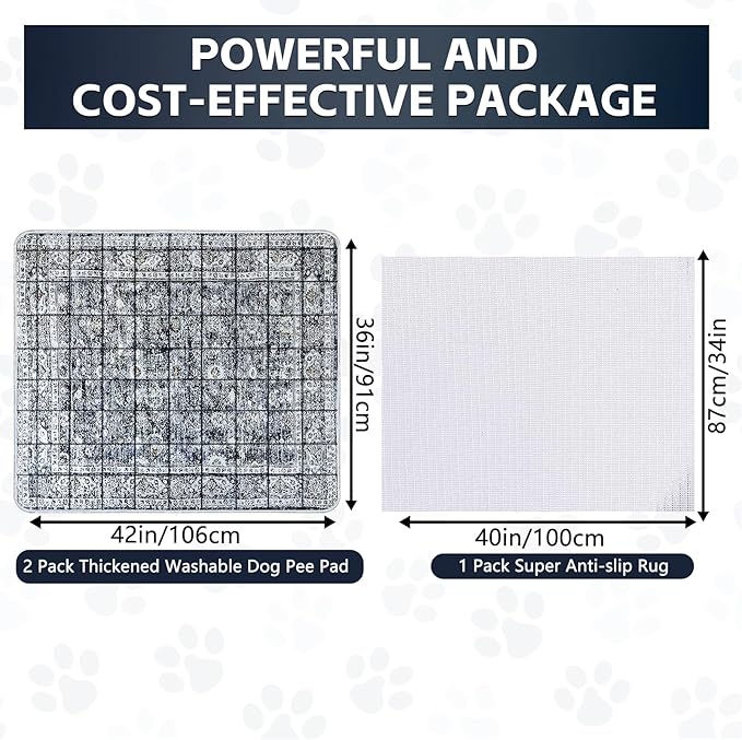 Washable Thickened Pee Pads for Dogs, 2 Pack (36"x42") Upgrade Reusable Puppy Pads with Non-Slip Rug, Super Absorbent Leakproof Puppy Training & Whelping Pads for Dogs, Doggie