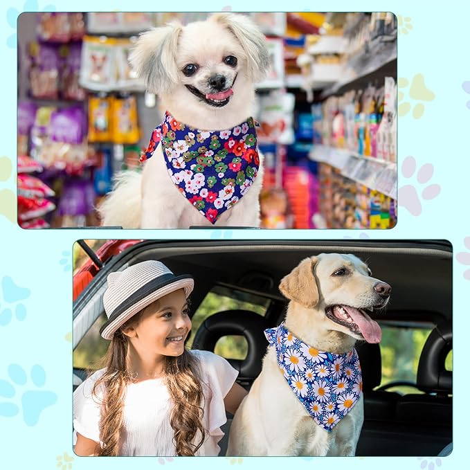 Amylove 120 Pcs Halloween Dog Bandanas Bulk Holiday Triangle Dog Pack Puppy Kerchief Bandana Adjustable Pet Scarf for Pet Cat Costume Accessories Decor(Flower)