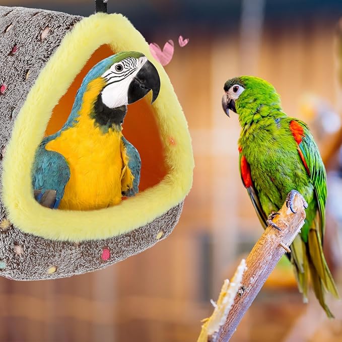 MEWTOGO Large Winter Warm Bird Nest for Cage - Comfortable Birds Bed with Support Plate, Hanging Shed Hideaway Hammock Hut Gift for Macaws African Grey Amazon Parrots