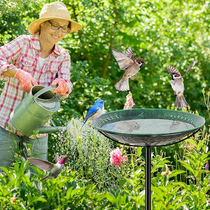 Metal Bird Bath for Outside, Detachable Birdbath & Birdfeeder with Base Stake, Vintage Bird Baths Feeder Bowl for Outdoors Garden Yard Lawn Decor (Vintage Green)