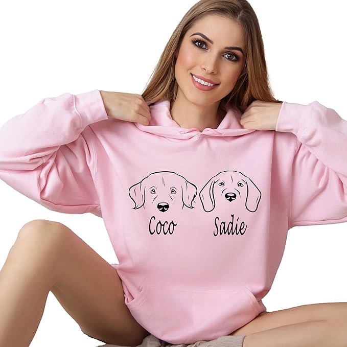 Custom Dog Mom Shirt for Women Pet Ears Sweatshirt with Name Unique Puppy Line Art Cute Dad Hoodie for DogDad Owner Lover