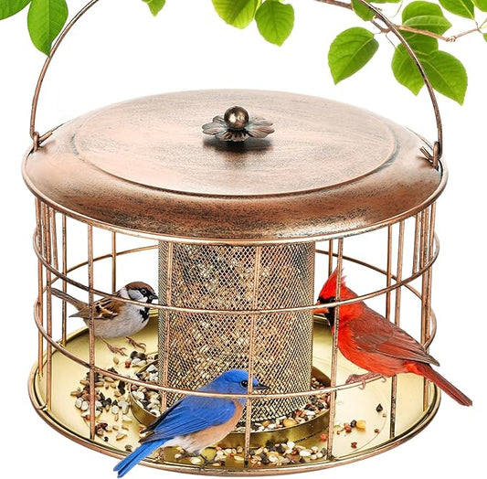 Metal Caged Bird Feeder, Squirrel Proof Bird Feeders for Outdoors Hanging, Wild Bird Feeder for for Small Birds, Squirrel Chew & Weather Resistant, Backyard Gift, Easy to Refill & Clean, 2Lbs