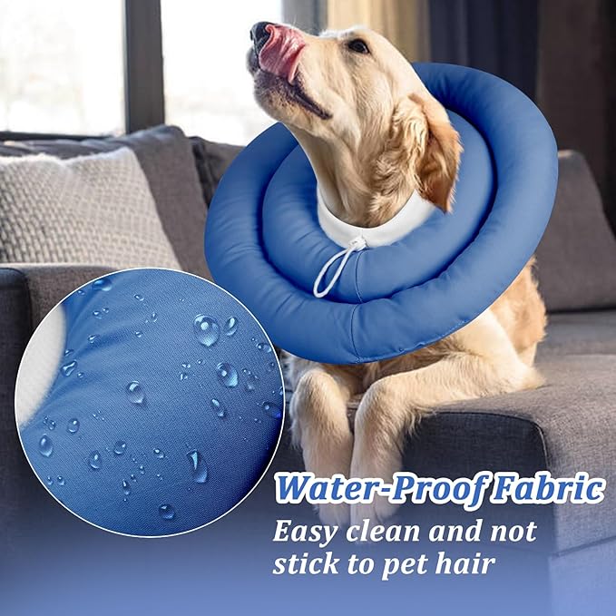 IDOMIK Dog Recovery Collar, Waterproof Soft Dog Cone After Surgery, Comfy Protective Elizabethan Collar Alternative for Dogs Cats, Adjustable Pet Neck Donut Cone Anti-Licking Biting Wounds,Navy,L