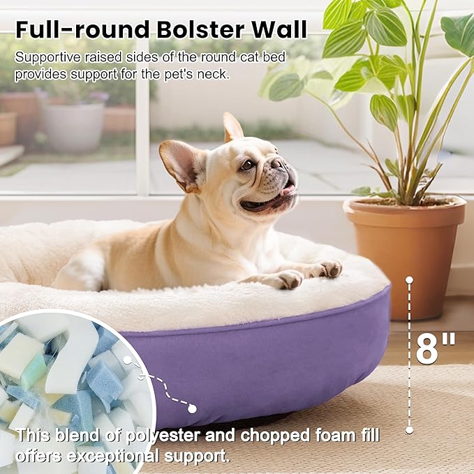 Love's cabin Round Donut Cat and Dog Cushion Bed, 30in Pet Bed for Medium or Large Dogs, Anti-Slip & Water-Resistant Bottom, Soft Durable Fabric Pet beds, Washable Calming Cat Bed Lavender
