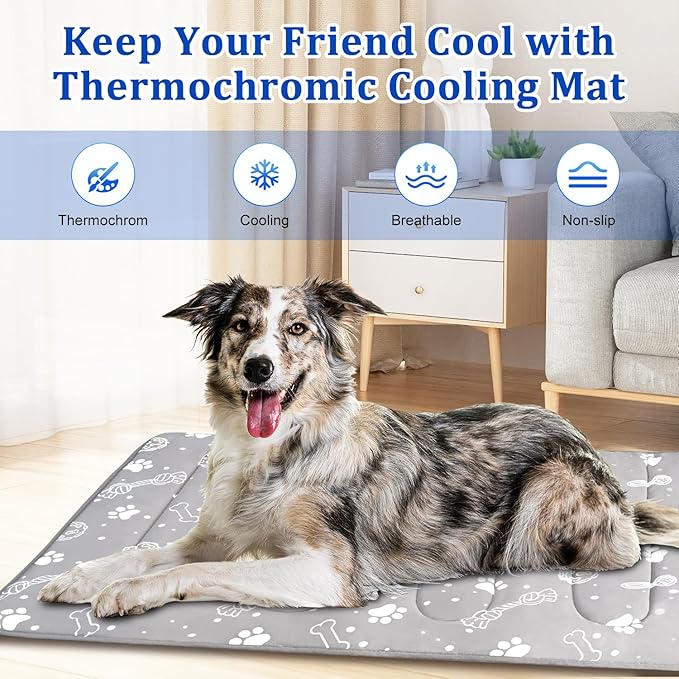MH MYLUNE HOME Upgrade Cooling Mat for Pets,30”x20” 300g Reinforced Padding & Arc-Chill Fiber, Heat-Absorbing Color-Changing Pet Pad, Foldable Summer Bed