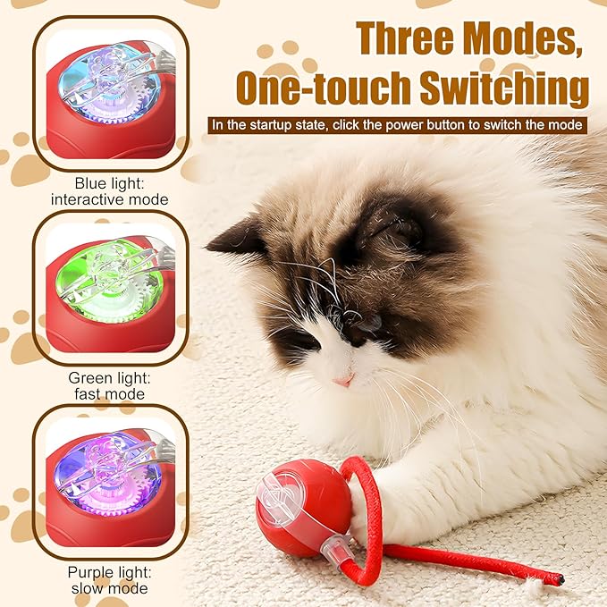 Interactive Cat Toy Balls,2025 New Interactive Rolling Cat Balls,Smart Automatic Rolling Pet Ball,Automatic Obstacle Avoidance Cat Toy with Rope for Cat & Dog (Yellow)