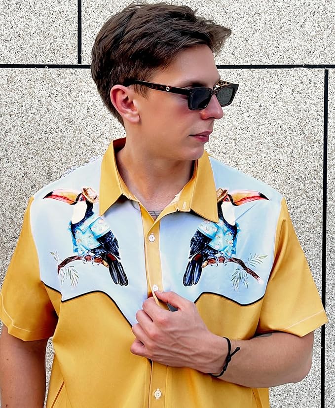 Men’s Hawaiian Shirt Western Cowboy Symmetrical Print Short Sleeve Button Down Casual Beach Holiday Summer Shirt