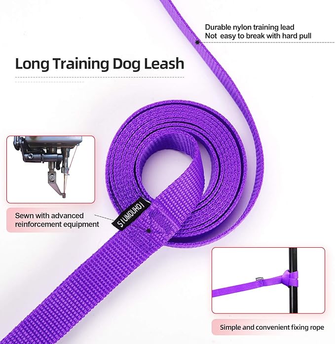 Dog/Puppy Obedience Recall Training Agility Lead -15ft 20ft 30ft 40ft 50ft Training Leash - Great for Play, Camping, or Backyard - Purple 50ft