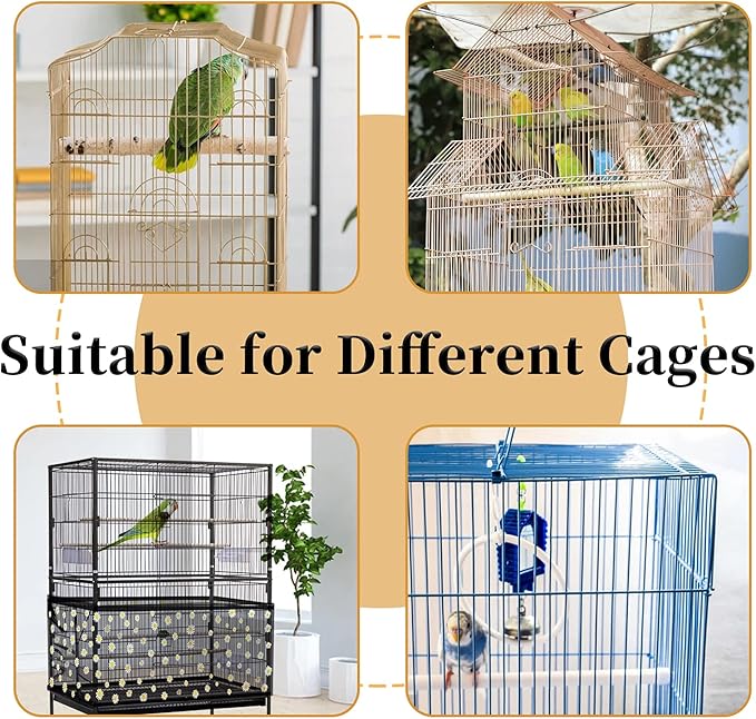 Daoeny Large Bird Cage Cover, Bird Cage Seed Catcher, Adjustable Soft Nylon Mesh Net with Daisy Pattern, Birdcage Cover Skirt Seed Guard for Parrot Parakeet Macaw Round Square Cages (Black)