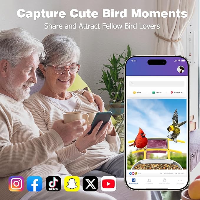 Bird Feeder with Camera: Solar Powered Smart Bird Camera Feeder 2K Live Feed for Backyard - AI Identify Auto Capture Videos, Gifts for Birdlovers Mom Dad, 2.4GHz WiFi