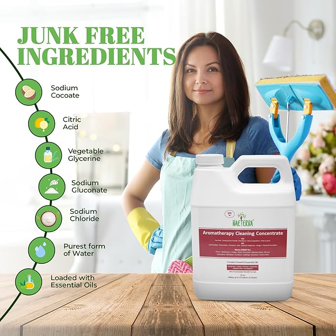 Naeterra Aromatherapy Cleaning Concentrate, 32 oz Natural Multi-Surface Cleaner, Plant-Based and Biodegradable, Makes 12 Gallons, Cleaning Essential Oil Formula, Safe for Families and Pets