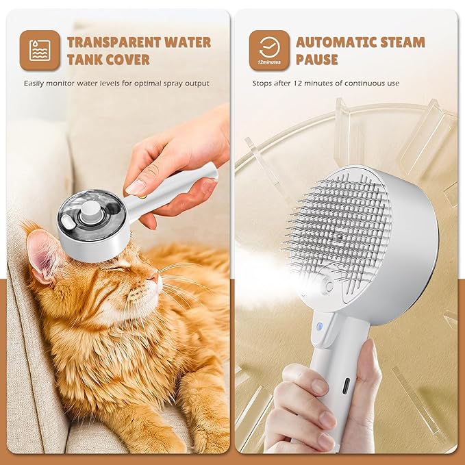 Cat Steam Brush,Cat Brushes for Indoor Cats, 4 In 1Spritz Spray Defur Comb, Cloud Care Shedding Control, Pet Grooming Brush for Long Short Hair Cats Dogs, Massage Clean Design Pet Steam Brushes
