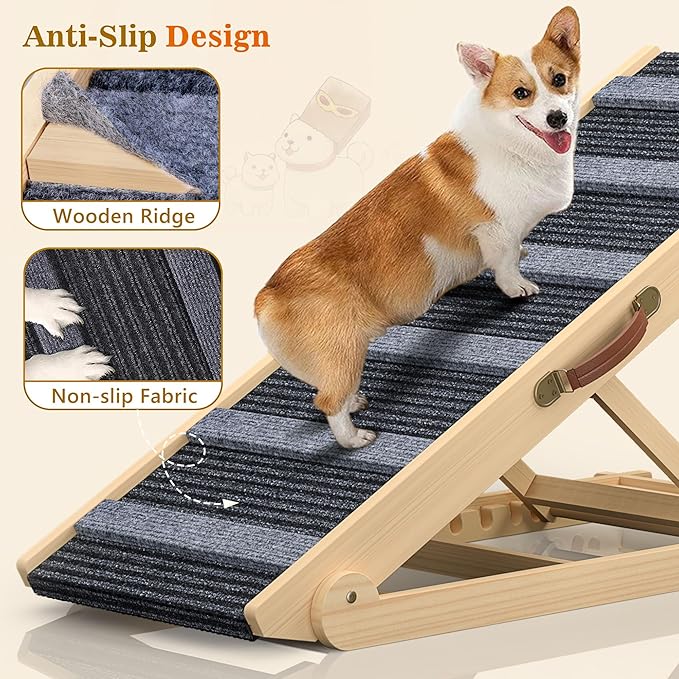 𝟮𝟬𝟮𝟱 𝐔𝐩𝐠𝐫𝐚𝐝𝐞𝐝 Dog Ramp, Portable Pet Ramp for Large Small Old Dogs Cats with 7 Adjustable Heights 11" to 26.6", Non-Slip High Traction Ramp for High Bed, Couch, Hold up to 200 LBS