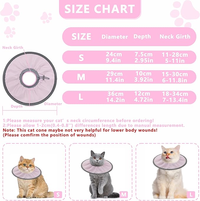 Lightweight Cat Cone Collar Soft, Soft Comfortable Cat Recovery Collar After Surgery, Elizabethan E Collar for Cats, Cone for Cats to Stop Licking (Pale Pink, Medium)