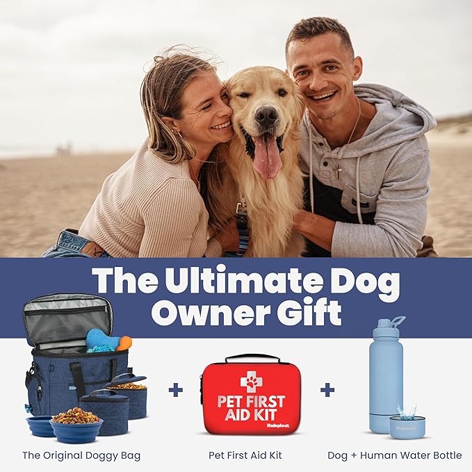 The Original Doggy Bag™- Dog Travel Bag for Supplies - Ultimate Gift for Dog Moms & Dads, Doggy Lovers & Pet Owners for Christmas- Includes 2 BPA-Free Travel Bowls and 2 Food Containers: Navy
