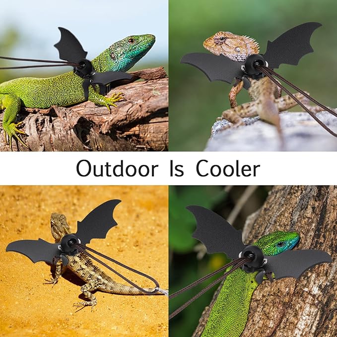 cobee Bearded Dragon Harness and Leash, 3 Pcs Adjustable Lizard Leashes, Soft Leather Reptile Lizard Leash with Cool Wings for Iguana Gecko Chameleon Amphibians Rat Small Pet Animals