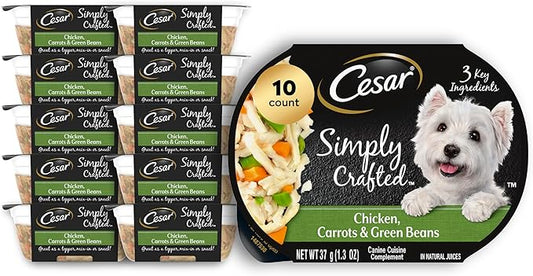 Cesar Simply Crafted Adult Wet Dog Food Meal Topper, Chicken, Carrots & Green Beans, 1.3oz. (10 Count, Pack of 1)