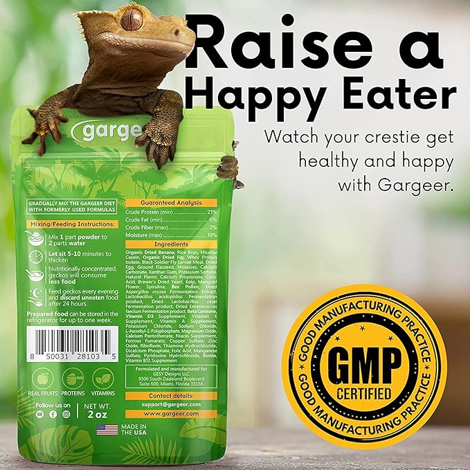 16oz Complete Crested Gecko Food Diet. Premium Ingredients Mix, Ready to Use Freshly Made Powder. Unique Superfood Formula, Developed & Made in The USA. Enjoy!
