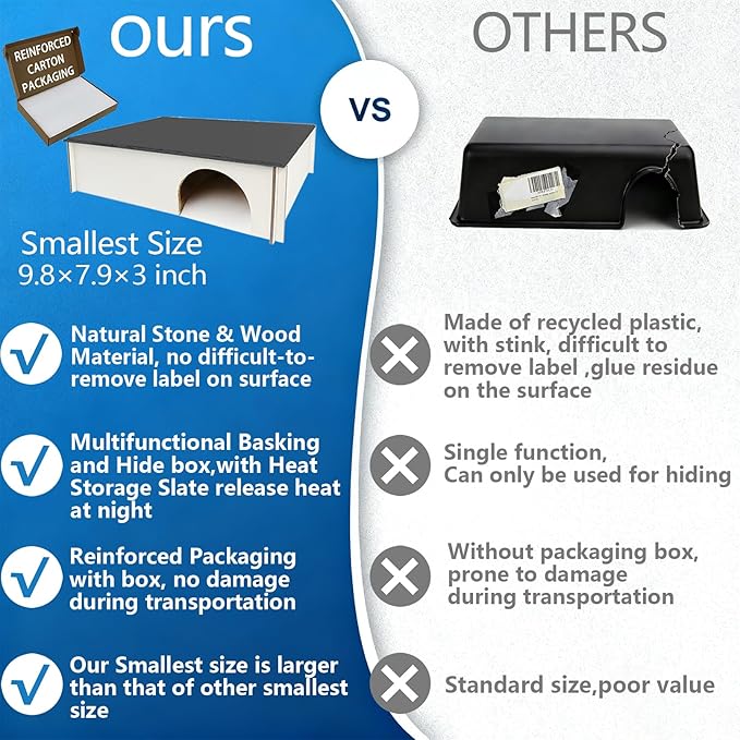 Large Snake Hide with Slate Reptile Hide Box Ball Python Hide 9.8×7.9×3" (M) Reptile Hides Snake Hides for Ball Pythons 100% Natural Stone & Wood Reinforced Packaging