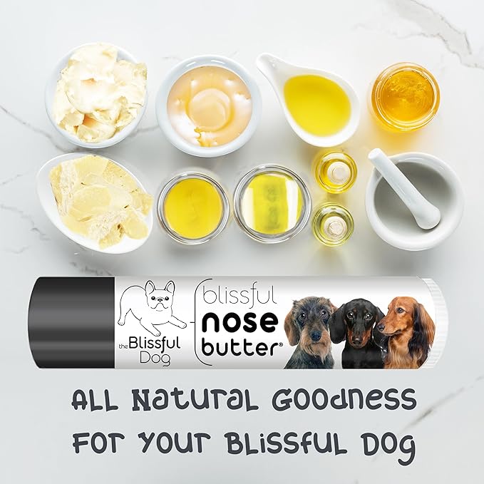 The Blissful Dog Daschund Nose Butter for Dry, Cracked Skin, Lick-Safe Dog Nose Balm with Moisturizing Shea Butter, Almond, Olive, and Essential Oils, Pet Supplies, Uncented, 0.15 oz.
