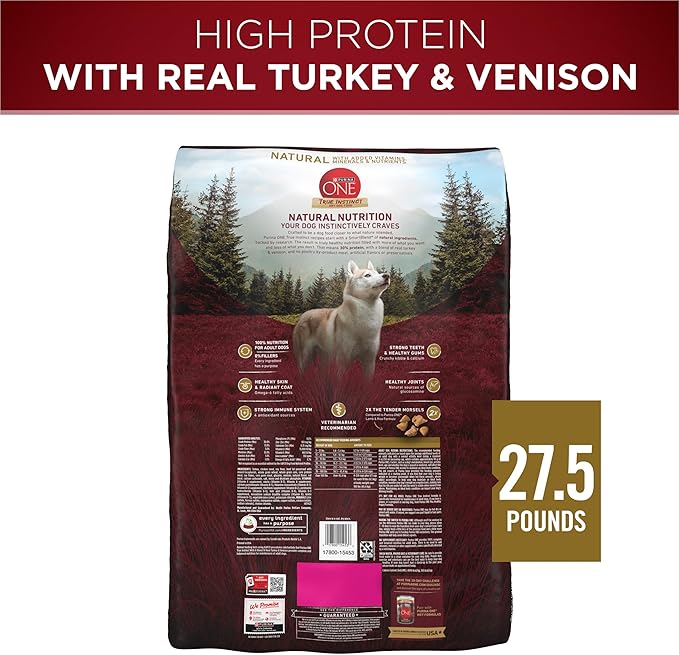 Purina ONE True Instinct With A Blend Of Real Turkey and Venison Dry Dog Food - 27.5 lb. Bag