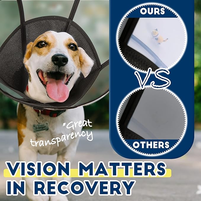 Soft Dog Cone Collar, Comfortable Pet Recovery Neck Collars After Surgery for Large Medium Dogs, Plastic Breathable Elizabethan Dog Head Circle Stop Licking, Adjustable Cones 25cm /10" Long (L Black)