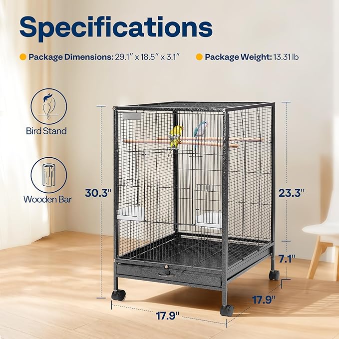 VIVOHOME 54 Inch Wrought Iron Large Bird Flight Cage with Rolling Stand for Parakeets Canaries Cockatiels Lovebirds Conures, Black