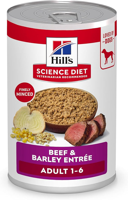 Hill's Science Diet Adult 1-6, Adult 1-6 Premium Nutrition, Wet Dog Food, Beef & Barley Loaf, 13 oz Can, Case of 12