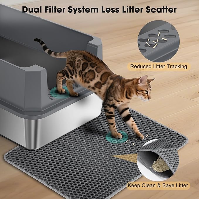 FURTIME Stainless Steel Litter Box with Lid, Large Metal Cat Litter Box for Big Cat, Large Cat Box High Sided with Non-Stick, Odor-Resistant, Anti-Urine Leakage, Easy Cleaning, Includes Scoop and Mat