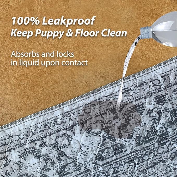 nunubaby Washable Pee Pads for Dogs, Stylish, Non-Slip and Leak-Proof Pee Pads. Reusable Potty Pads for Dogs for Crates and Floors.(Gray/Geo, 18" x24")