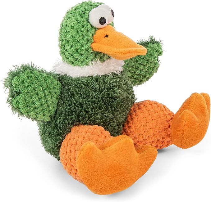 goDog Checkers Sitting Duck Squeaky Plush Dog Toy, Chew Guard Technology - Green, Small