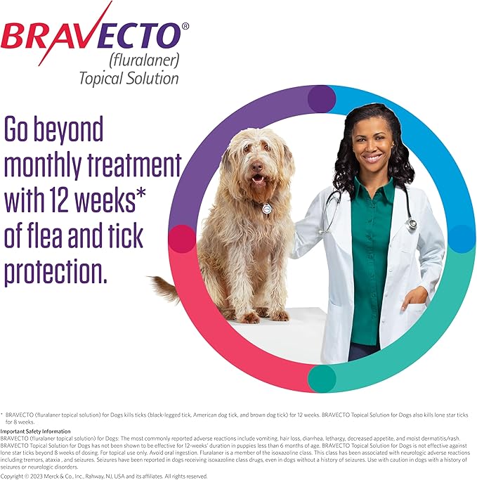 BRAVECTO Topical Solution for Dogs, Flea & Tick, 12 Week Supply, >44-88 lbs., Blue Box