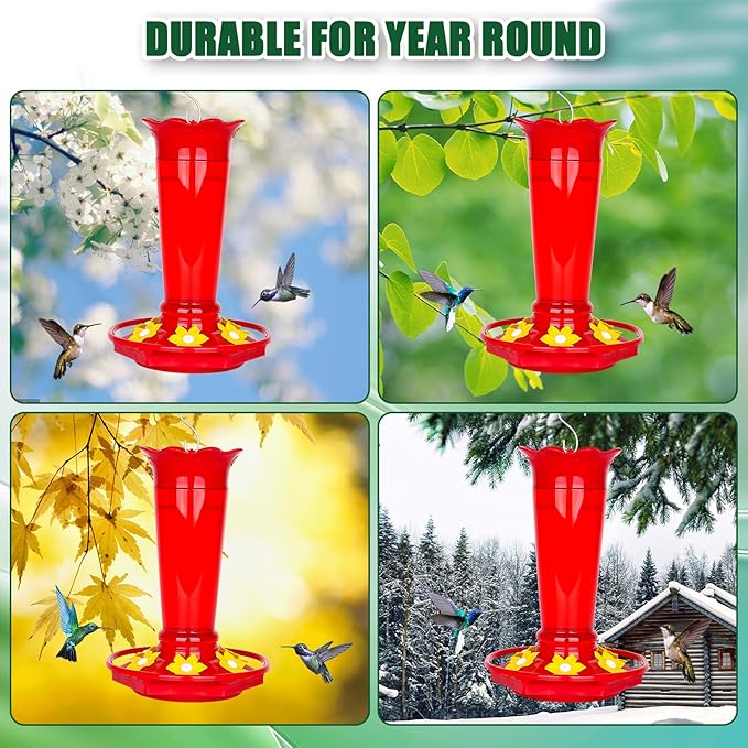 FEED GARDEN 10oz Plastic Hummingbird Feeders for Outdoors - 1 Pack Red, Ant & Bee Proof, 6 Feeding Ports, Easy Clean Red Nectar Feeders for Outside Hanging, Gifts for Mom