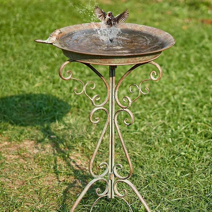 Dia 18" W*29" H Large Bird Bath with Stand, Bird Baths for Outdoors, Metal Bird Bath with Large Bowl, Bird Feeder Seed Tray,Birdbath Garden Decor