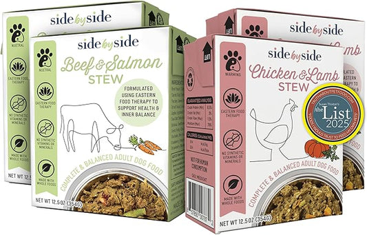 Side by Side Chicken & Lamb | Beef & Salmon Stew - Wet Dog Food & Dog Food Topper for All Breeds - Made with Nutrients & Whole Raw Ingredients - No Artificial Additives or Fillers (12.5 oz, 4-Pack)