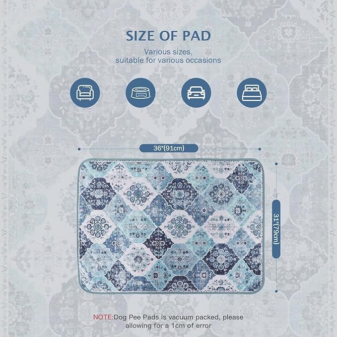 IEUUMLER Washable Pee Pads for Dogs, 2 Pack Reusable Non-Slip Grip, Super Absorbent Waterproof Puppy Pads for Potty Training, Playpen, Crate, Whelping Box EU011 (Blue, 31" x 36")