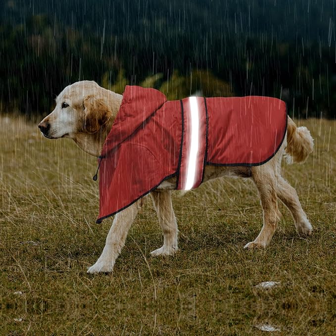 Waterproof Dog Raincoats - Hooded Raincoats for Dogs, Adjustable Reflective Dog Rain Coat, Windproof Dog Rain Jacket Pet Rain Slicker Poncho for Small, Medium, Large Dogs (Red, Large)