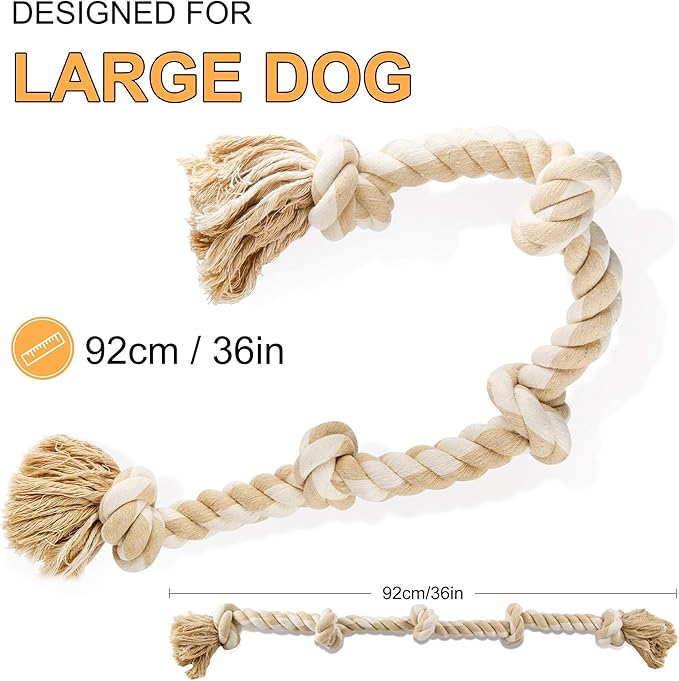 Fida Dog Rope Toys for Large/Medium Aggressive Chewers, Tough Cotton Chew Toy, 3 Feet 5 Knots Indestructible, Tug of War Dog Pull Rope Teeth Cleaning