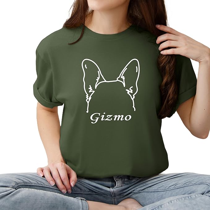 Custom Dog Mom Shirt for Women Pet Ears Sweatshirt with Name Unique Puppy Line Art Cute Dad Hoodie for DogDad Owner Lover