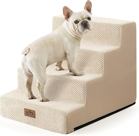 Dog Stairs for Small Dogs, 4 Tier Wider Pet Stairs for Couch and Beds, 17.7" H Non-Slip Dog Steps for Old Cats, Puppy, Small Medium Dogs, 17.7x23.6x17.7 inch, Beige