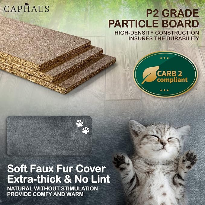 CAPHAUS Tall Cat Tree for Indoor Cats, Modern Cute 70-Inch Climbing Play Tower with Top Perch Large Cats Kittens, Multi-Level Activity w Scratching Posts, Hammock, Cave Condo, Smoky Grey